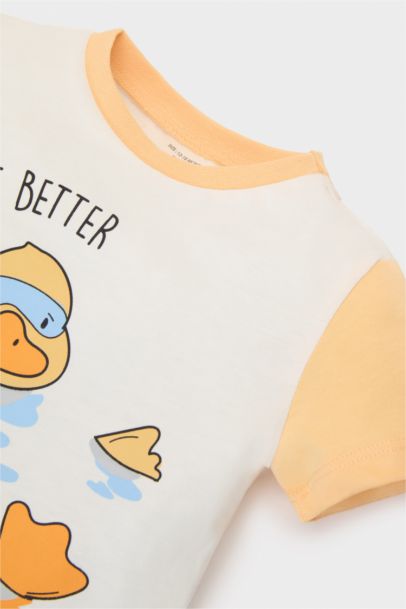 %100 Pamuklu Hayvan Desenli Beli Lastikli Pijama Takımı Erkek Bebek