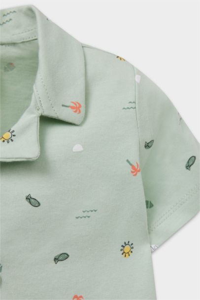 %100 Pamuklu Deniz Baskılı Beli Lastikli Pijama Takımı Erkek Bebek