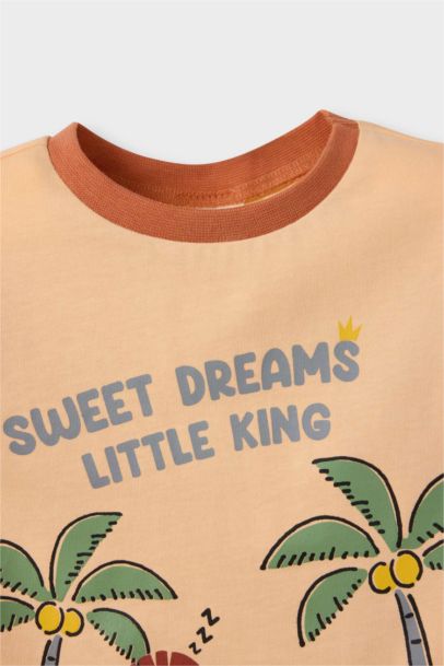 %100 Pamuklu Aslan Baskılı Beli Lastikli Pijama Takımı Erkek Bebek