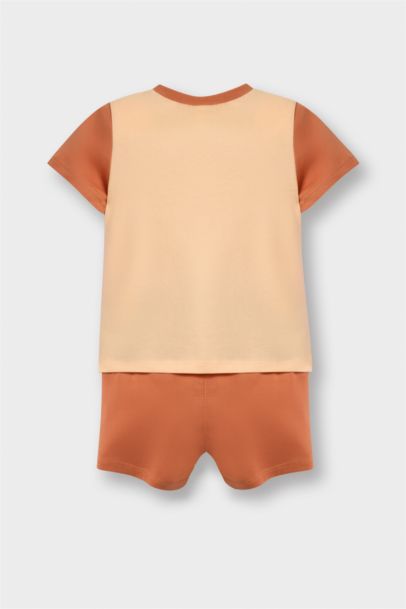 %100 Pamuklu Aslan Baskılı Beli Lastikli Pijama Takımı Erkek Bebek