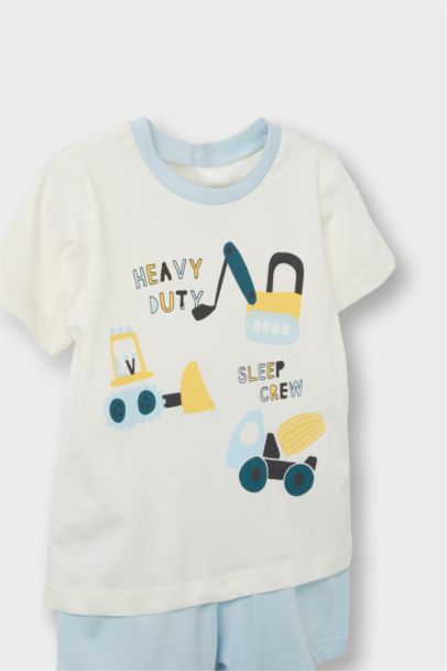 %100 Pamuklu Araç Baskılı Beli Lastikli 4'lü Pijama Takımı Erkek Bebek