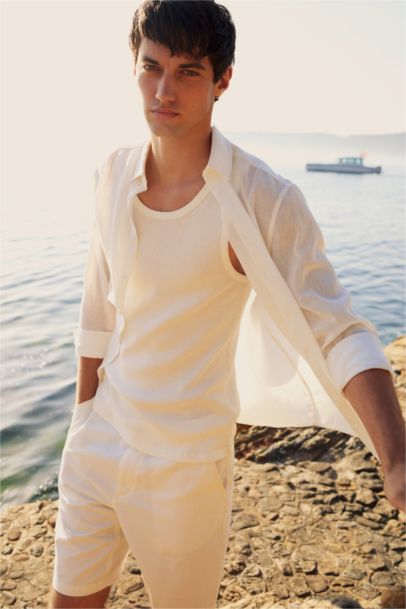 Regular Fit Polo Neck Linen Look Shirt