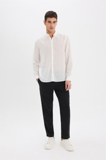 Regular Fit Polo Neck Linen Look Shirt