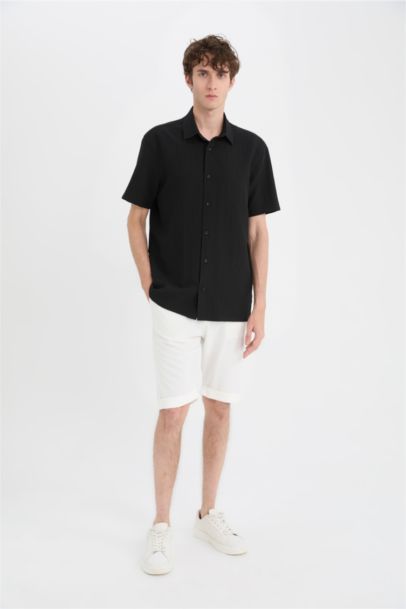 Летняя рубашка с коротким рукавом, ребристая, поло-воротник