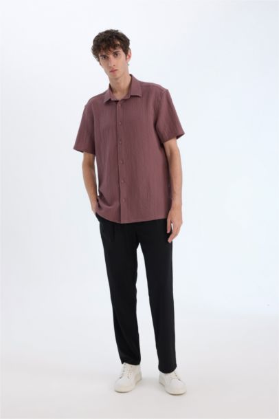 Летняя рубашка поло из кринкля, стандартная посадка, короткий рукав