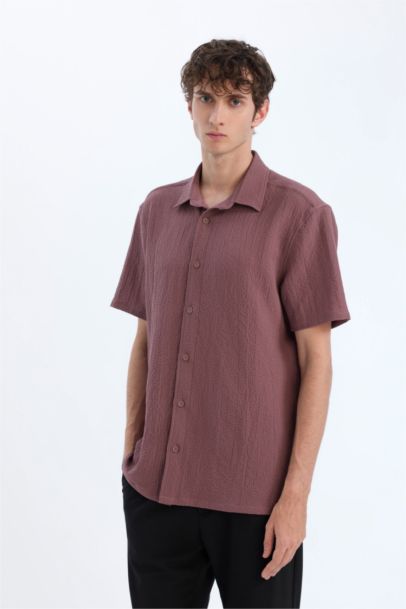 Летняя рубашка поло из кринкля, стандартная посадка, короткий рукав