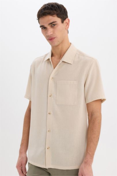 Relax Fit Polo Neck Linen Look Summer Shirt