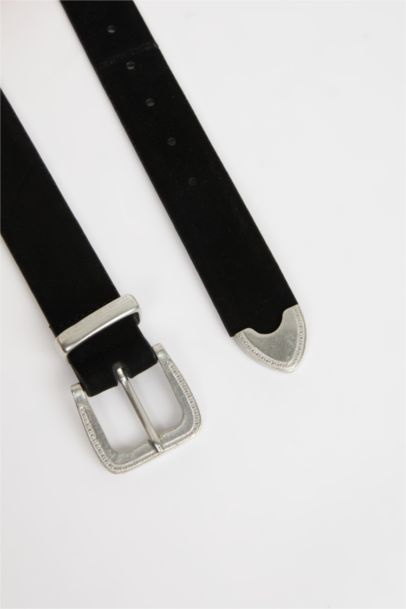 Woman Big Clasp Faux Leather Jean Belt
