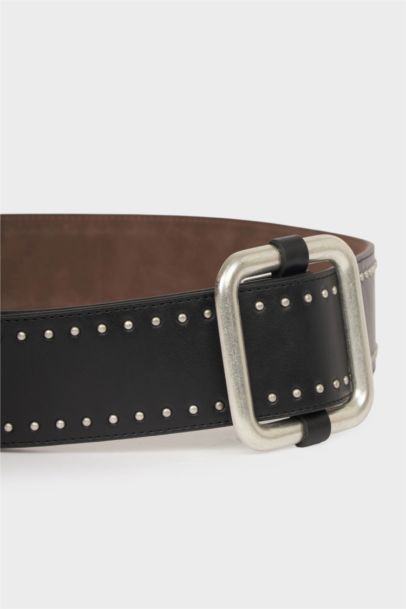 Woman Big Clasp Faux Leather Belt