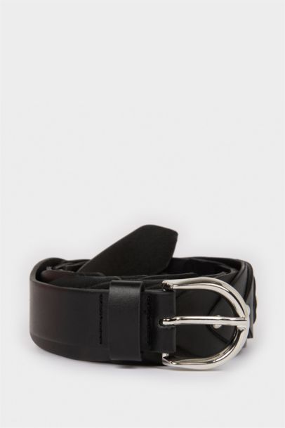Woman Oval Buckle Faux Leather Denim Belt