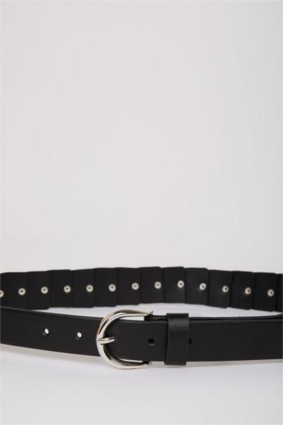 Woman Oval Buckle Faux Leather Denim Belt