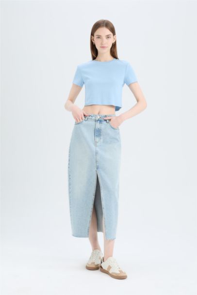 Long Fit Denim Skirt