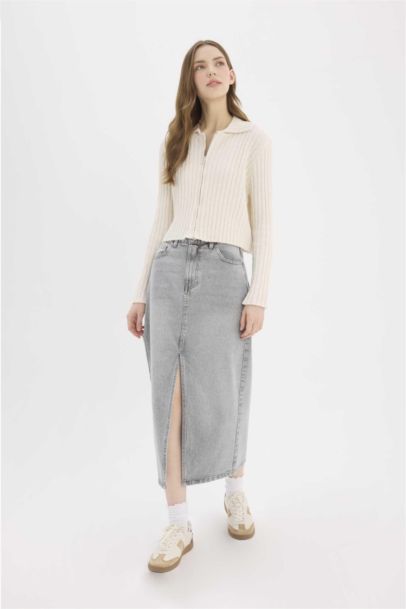 Long Fit Denim Skirt