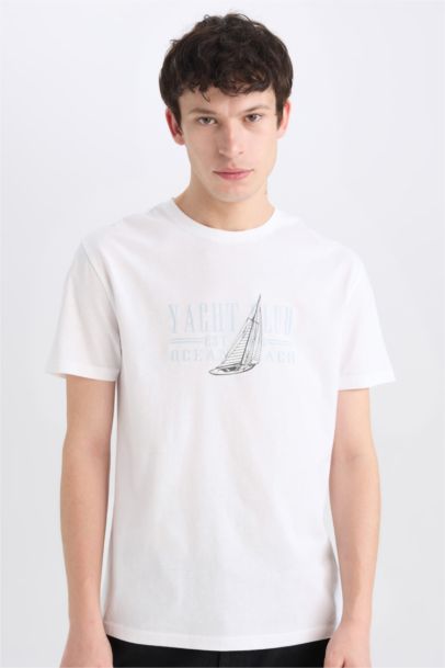 تيشيرت قطن قصة عادية برقبة مستديرة