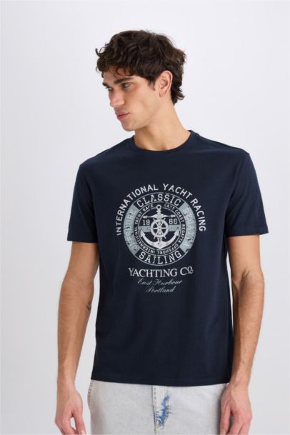 T-shirt en coton imprimé à col rond et manches courtes Coupe régulière