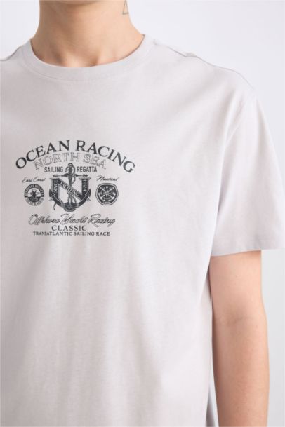 تيشيرت قطن قصة عادية برقبة مستديرة