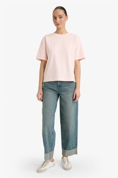 تيشيرت نص كم اوفر سايز برقبة مستديرة