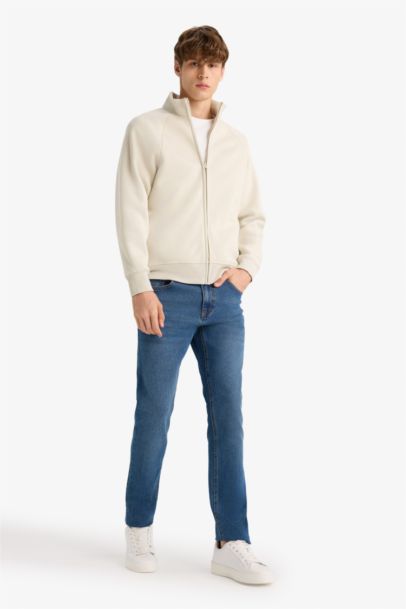 Sweatshirt Boxy zippé à col montant et poches