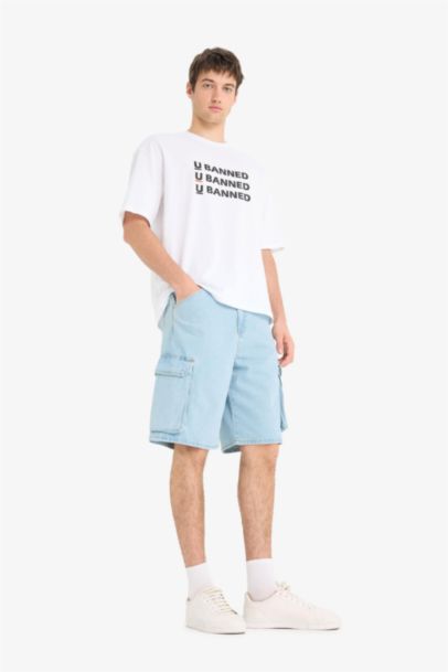 شورت جينز قطن كارجو فيت بجيب