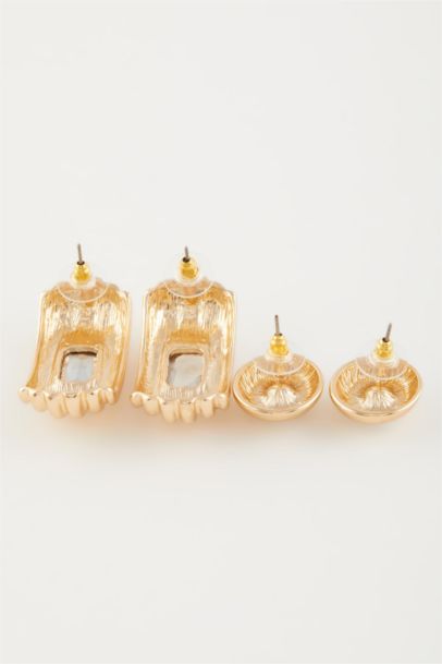Woman 2 Piece Stone Gold Earrings