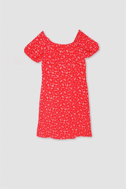 Square Neck Floral Short Sleeve Mini Dress