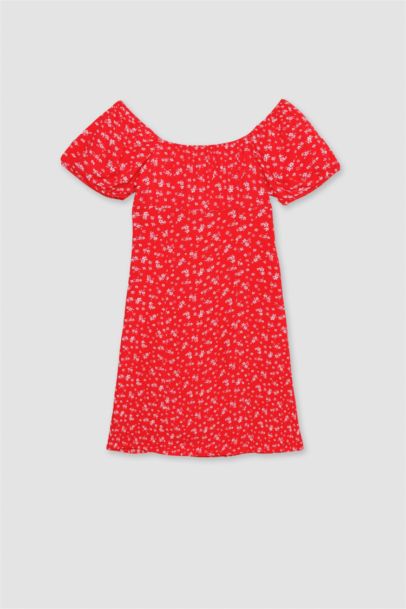 Square Neck Floral Short Sleeve Mini Dress