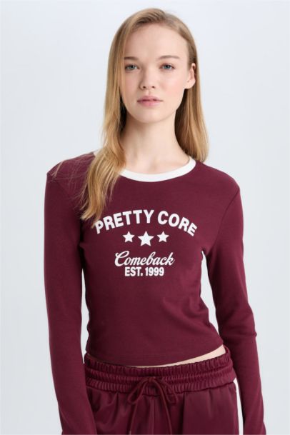 بودي سليم كم طويل مطبوع برقبة مستديرة