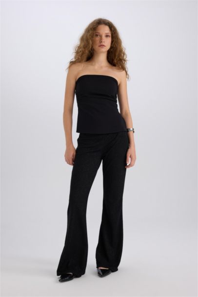 Fitted Bengalin Basic Strapless Black Blouse