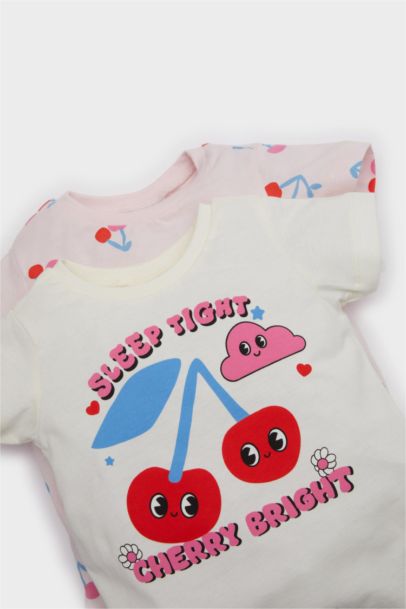 Baby Girl Fruit Patterned Cotton 4 Piece Pajama Set