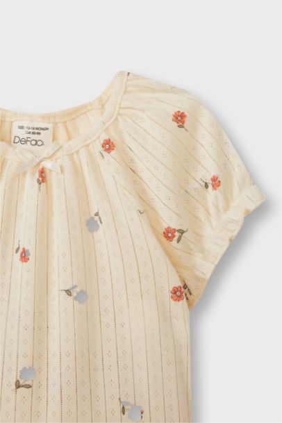 Baby Girl Floral Short Sleeve Ribbed 2 Piece Pajama Set