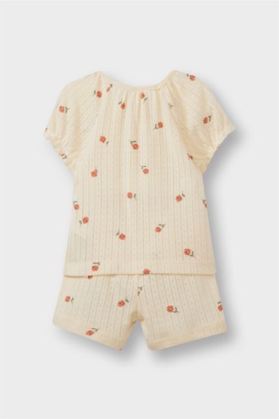 Baby Girl Floral Short Sleeve Ribbed 2 Piece Pajama Set