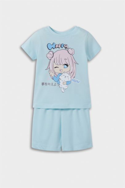 Girl Anime Printed Short Sleeve Cotton 2 Piece Pajama Set