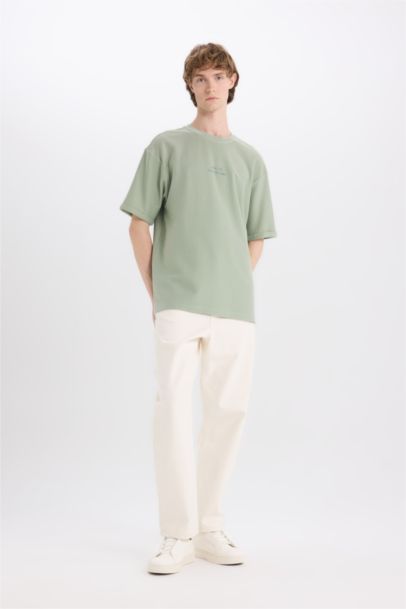 تيشيرت قطن أوفر سايز نص كم برقبة مستديرة