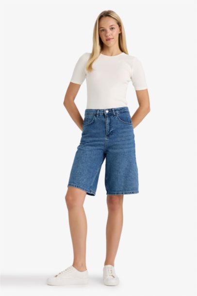 High Waist Denim Bermuda