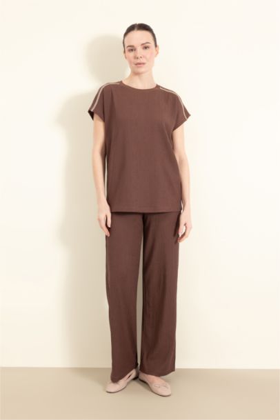 Regular Fit Crew Neck Crepe Short Sleeve T-Shirt