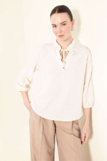 Regular Fit Crew Neck Long Sleeve Blouse