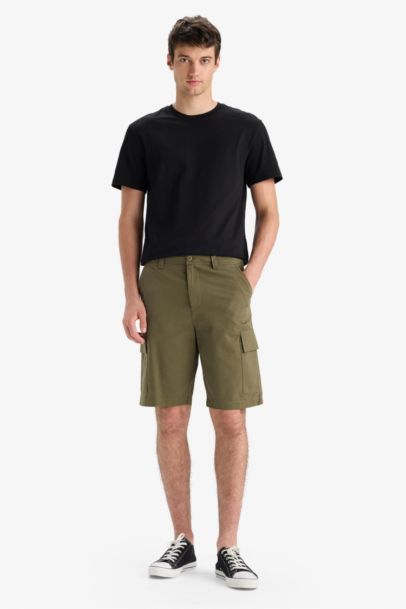 %100 Pamuk Regular Kargo Cepli Bermuda Şort