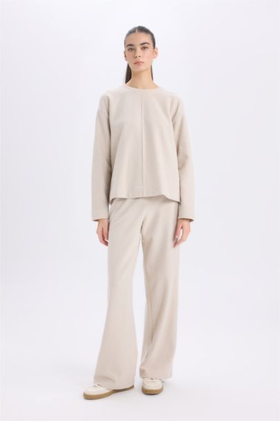 Long Sleeve Basic Top Wide Leg Bottom 2 Piece Set