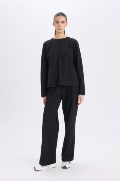 Long Sleeve Basic Top Wide Leg Bottom 2 Piece Set