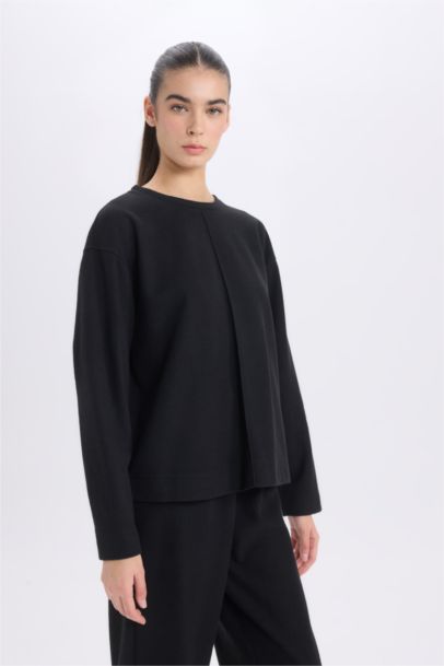 Long Sleeve Basic Top Wide Leg Bottom 2 Piece Set