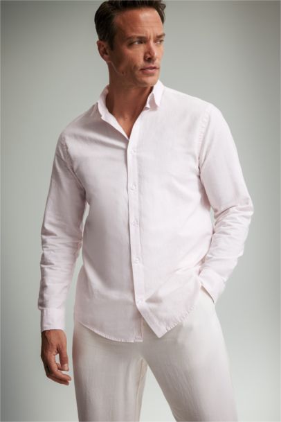 Regular Fit Polo Neck Linen Summer Long Sleeve Shirt