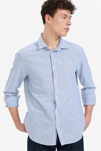 Regular Fit Polo Neck Summer Linen Shirt