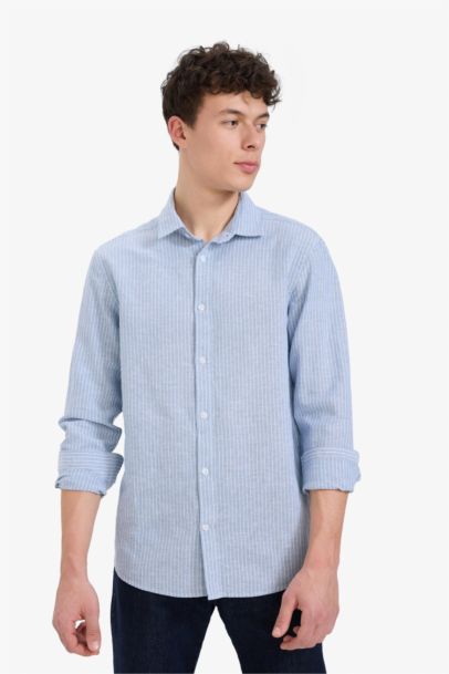 Regular Fit Polo Neck Summer Linen Shirt