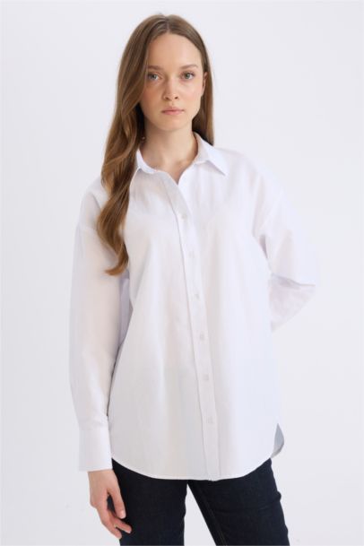 Relax Fit Basic Oxford Long Sleeve Shirt Tunic