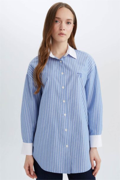 Relax Fit Poplin Shirt Collar Long Sleeve Tunic