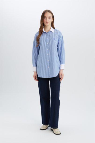 Relax Fit Poplin Shirt Collar Long Sleeve Tunic