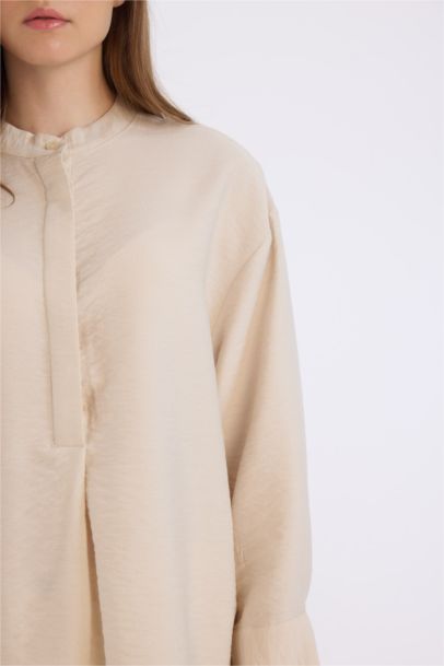 Relax Fit Mandarin Collar Basic Long Sleeve Shirt Tunic