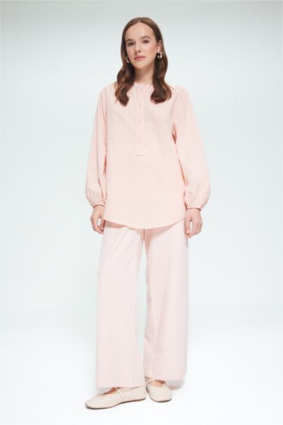 Regular Fit Flam Cotton Long Sleeve Shirt Tunic