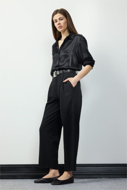 Regular Fit Saten Basic Düz Uzun Kollu Gömlek