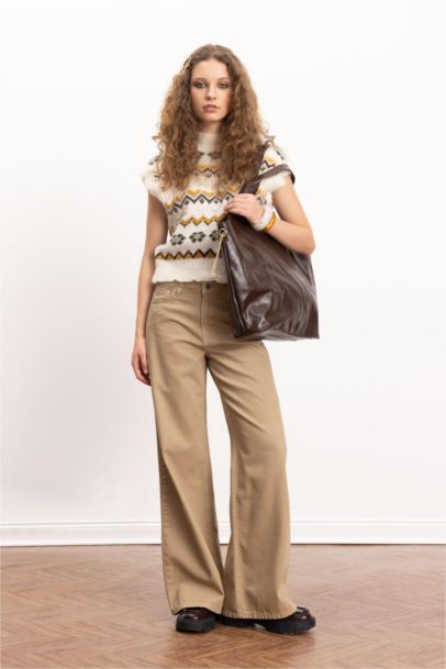 Gabardin Pantolon Wide Leg Yüksek Bel Geniş Bol Paça